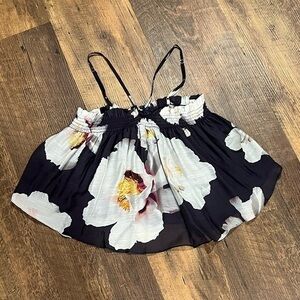 Intermix floral blouse womens size small black white‎ yellow adjustable straps